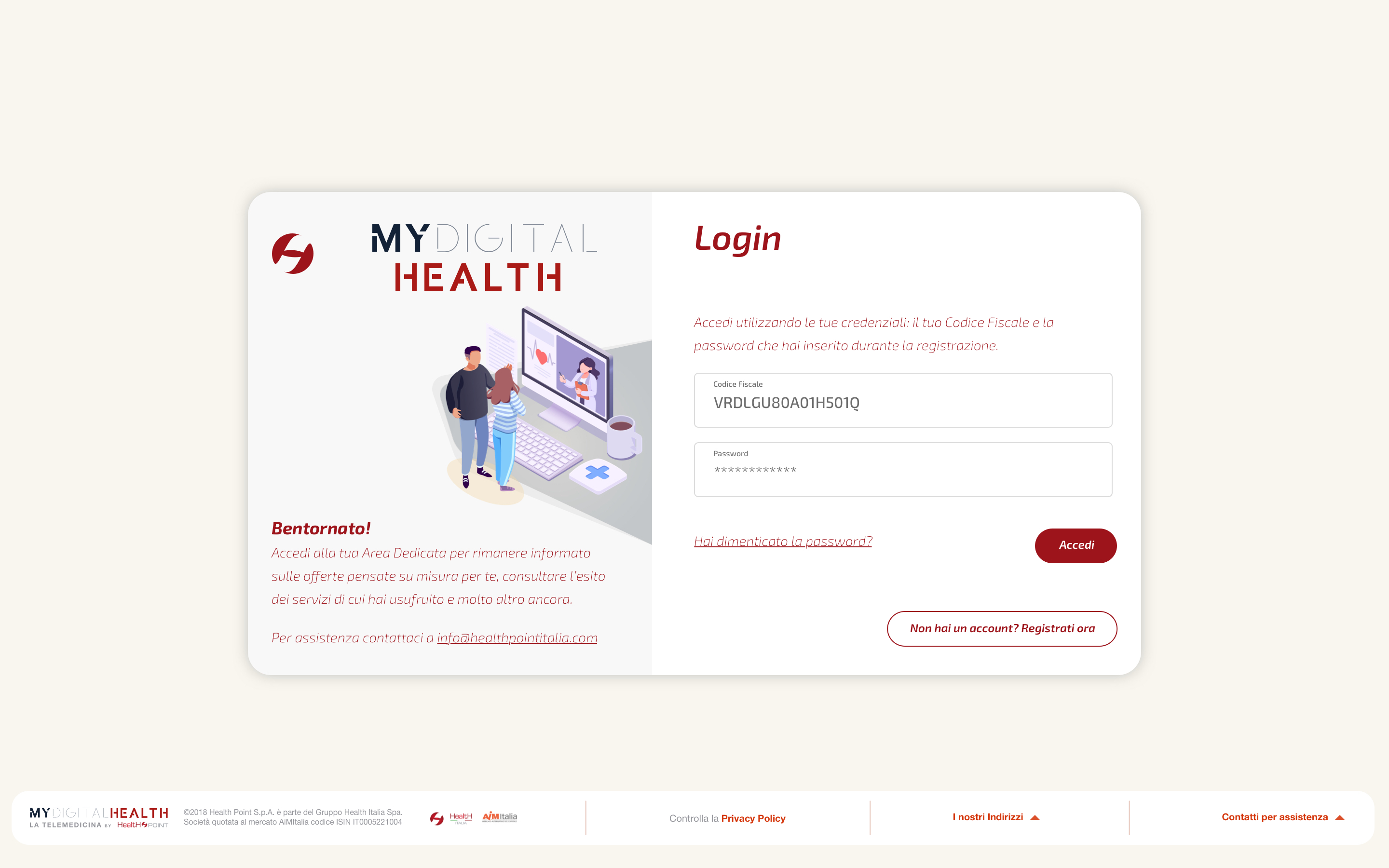My Digital Health — Login and access screen